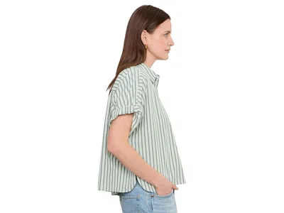 Lilla P Striped Oversized Button Down Dolman In Green