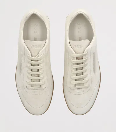Zegna 232 Low Top Suede Sneakers Rubber Sole In White