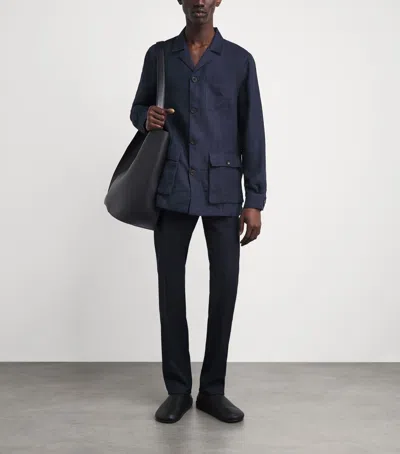 100hands Linen Herringbone Overshirt In Blue