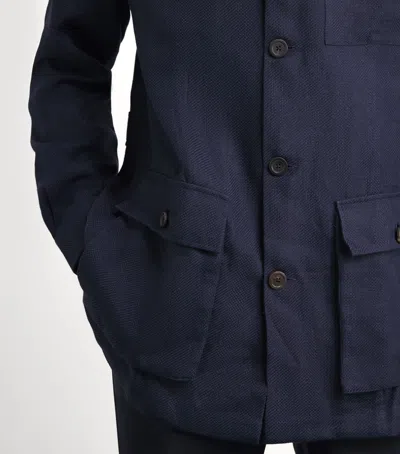 100hands Linen Herringbone Overshirt In Blue