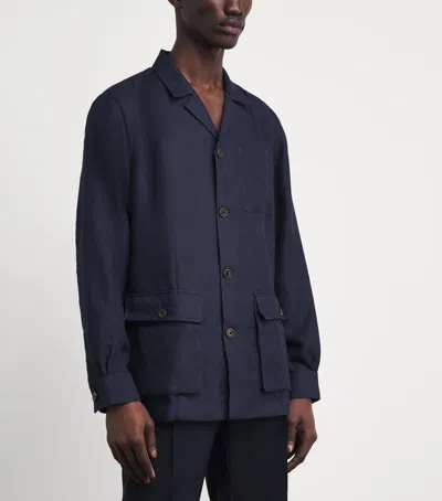 100hands Linen Herringbone Overshirt In Blue