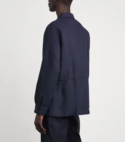 100hands Linen Herringbone Overshirt In Blue