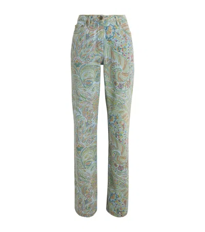 Etro Paisley-print Flared Jeans In Blue