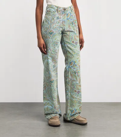 Etro Paisley-print Flared Jeans In Blue
