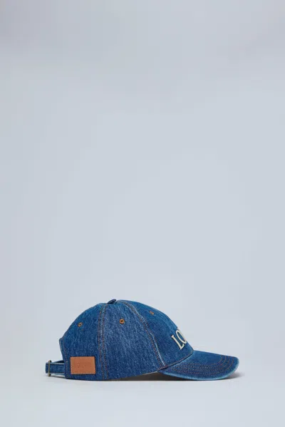 Loewe Logo Embroidery Denim Baseball Cap In Blue