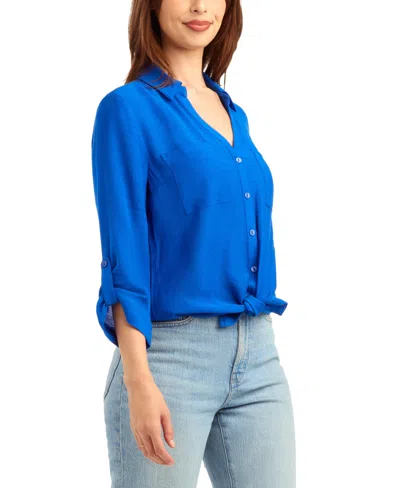 Bcx Women's Textured Button-front Top In Blue
