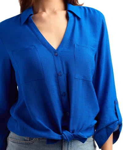 Bcx Women's Textured Button-front Top In Blue