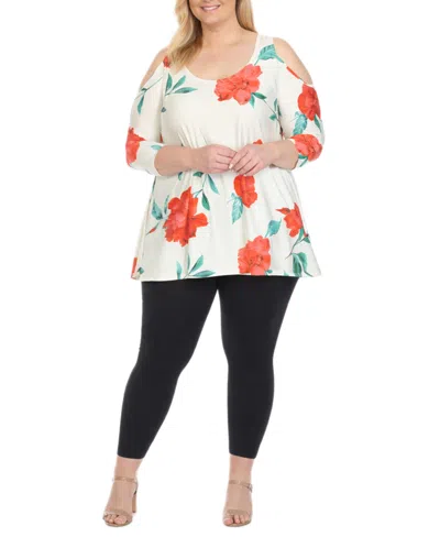 White Mark Plus Size Floral Printed Cold Shoulder Tunic Top In Multi
