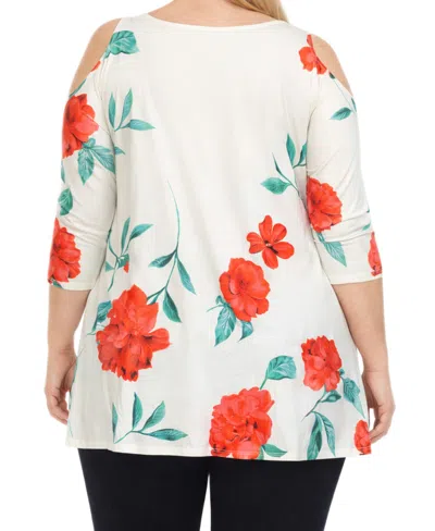White Mark Plus Size Floral Printed Cold Shoulder Tunic Top In Multi