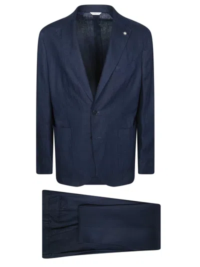 Manuel Ritz Single-breasted Suit In Blue