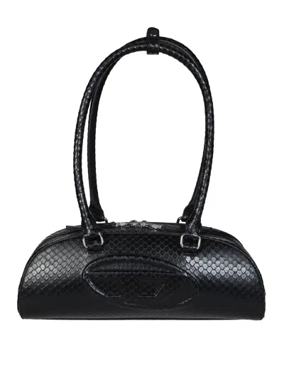 Diesel Elongated Bowling Dome Shoulder Bag In Smooth Black Leather