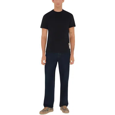Burberry Men Black T-shirt T-shirt With Logo Patch With Tartan Motif In Cotton Man In Black