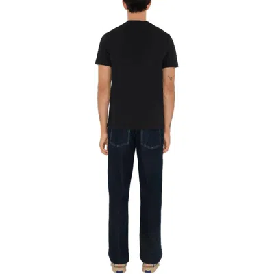 Burberry Men Black T-shirt T-shirt With Logo Patch With Tartan Motif In Cotton Man In Black