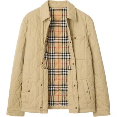 Burberry Collared Quilted Jacket Front Pocket In Purple