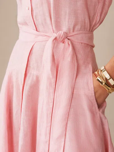 J.mclaughlin Women's Mary Linen Dress In Stripe Pink/white