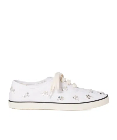 Miu Miu Crystal Embellished Low Top Canvas Sneaker In White