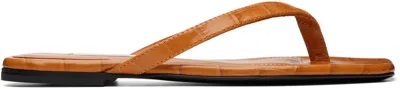 Totême Toteme Crocodile-effect Leather Flip Flops In Orange