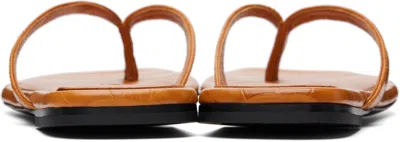 Totême Toteme Crocodile-effect Leather Flip Flops In Orange