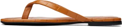 Totême Toteme Crocodile-effect Leather Flip Flops In Orange