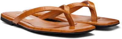 Totême Toteme Crocodile-effect Leather Flip Flops In Orange