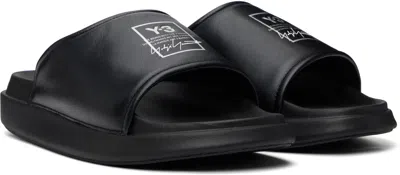 Y-3 Plain Leather Slides In Black