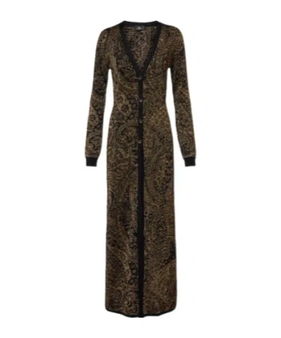 Etro Paisley Jacquard Lurex Thread Maxi Cardigan In Green