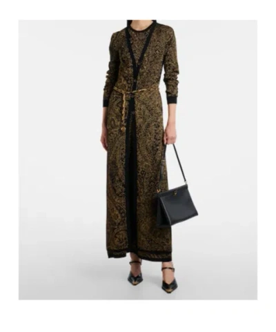 Etro Paisley Jacquard Lurex Thread Maxi Cardigan In Green