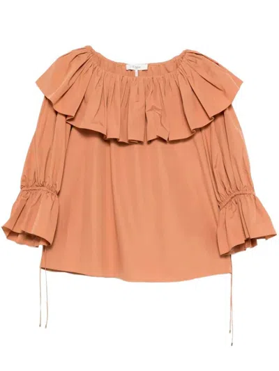 Chloé Ruffled Cotton Blouse With Drawstring Cuffs For Women In Orange