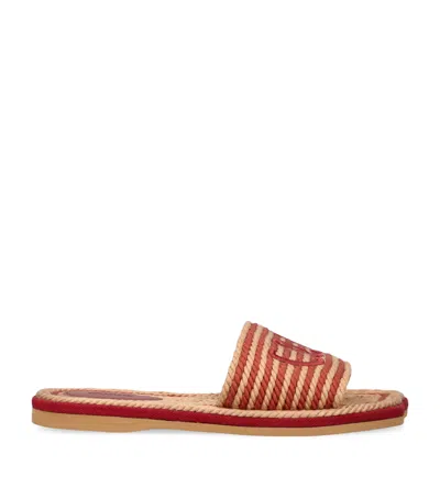 Chloé Womens Pink Striped Raffia Flat Sandals Eur 39 / 6 Uk In Multi