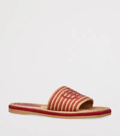 Chloé Womens Pink Striped Raffia Flat Sandals Eur 39 / 6 Uk In Multi