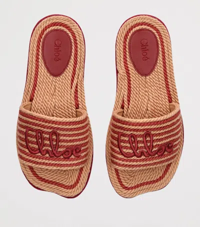Chloé Womens Pink Striped Raffia Flat Sandals Eur 39 / 6 Uk In Multi