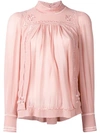 Isabel Marant Maeva High-neck Embroidered Silk Blouse In Pink