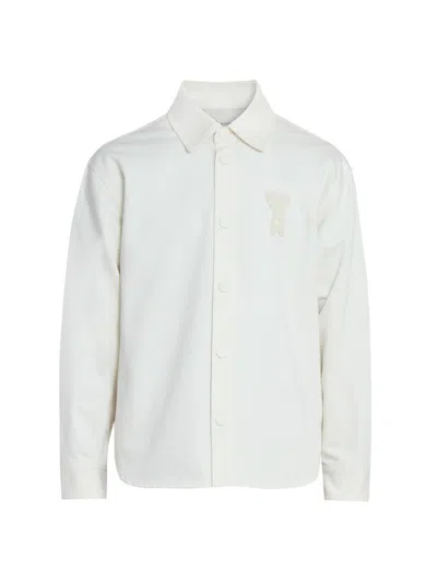 Ami Alexandre Mattiussi Men & Apos;s Crochet Ami De Coeur White Denim Overshirt