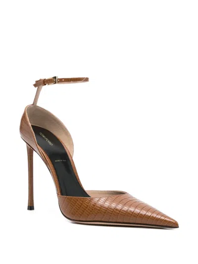Tom Ford Lizard-effect Ankle-strap Pumps In Brown