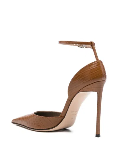 Tom Ford Lizard-effect Ankle-strap Pumps In Brown