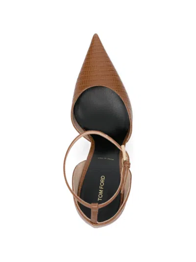Tom Ford Lizard-effect Ankle-strap Pumps In Brown