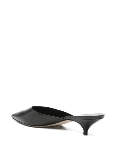 The Row Liisa Leather Kitten Heel Pointed Toe Mules In Black