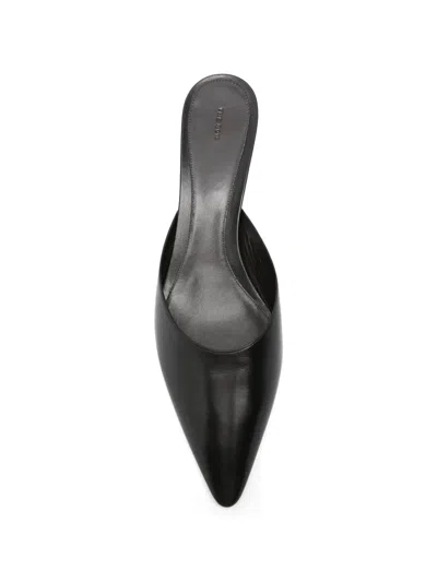 The Row Liisa Leather Kitten Heel Pointed Toe Mules In Black