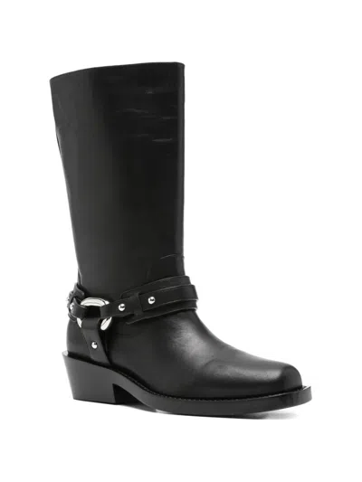 Rabanne Leather Buckle Snkle Boots In Black