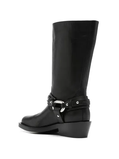 Rabanne Leather Buckle Snkle Boots In Black