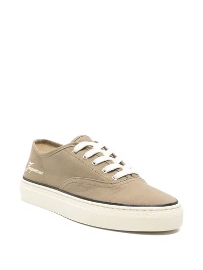 Jacquemus Cotton Low-top Sneakers With Embroidered Logo In Brown