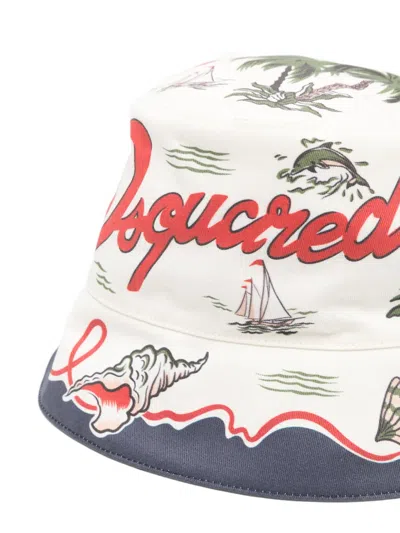 Dsquared2 Printed Bucket Hat In Neutral