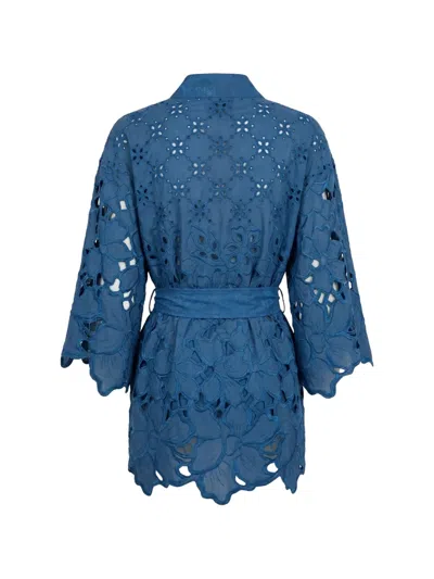 Ermanno Scervino Openwork Belted Kimono In Blue