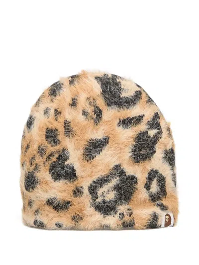 A Bathing Ape Wild Leopard-pattern Beanie Hat In Neutral
