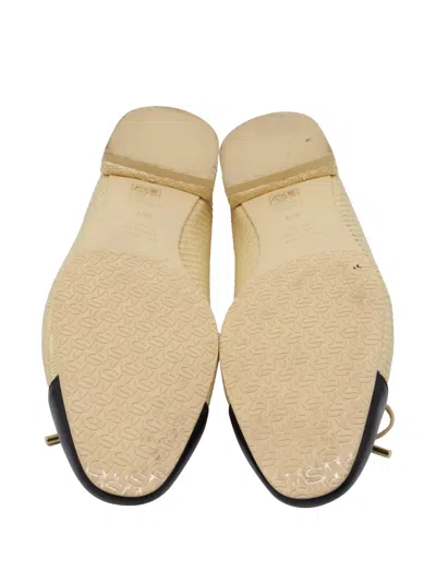 Pre-owned Stuart Weitzman Bow Raffia Ballet Flats In Neutral