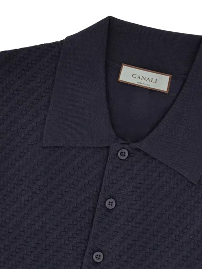 Canali Blue Cotton And Silk Regular-fit Polo Shirt With Microstructure