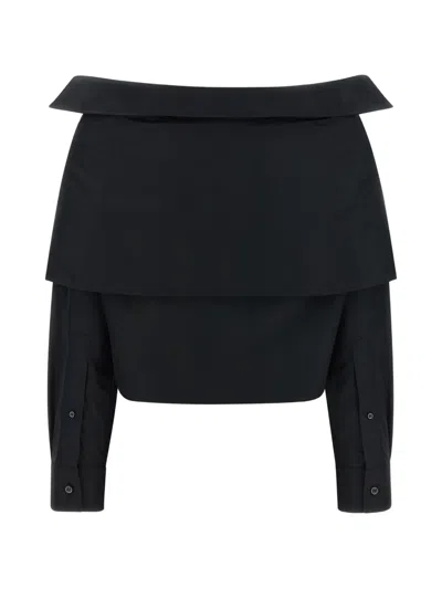 Balenciaga Off Shoulder Crop Shirt Long Sleeves In Black
