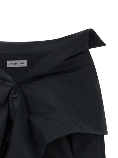 Balenciaga Off Shoulder Crop Shirt Long Sleeves In Black