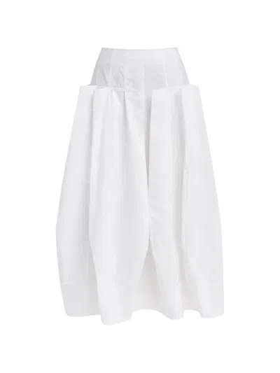 Tibi Compact Eco Poplin Pinched Pleat Full Skirt In White In White