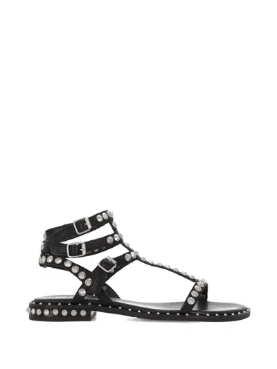 Ash Flat Sandals Three Ankle Straps Studs In Black